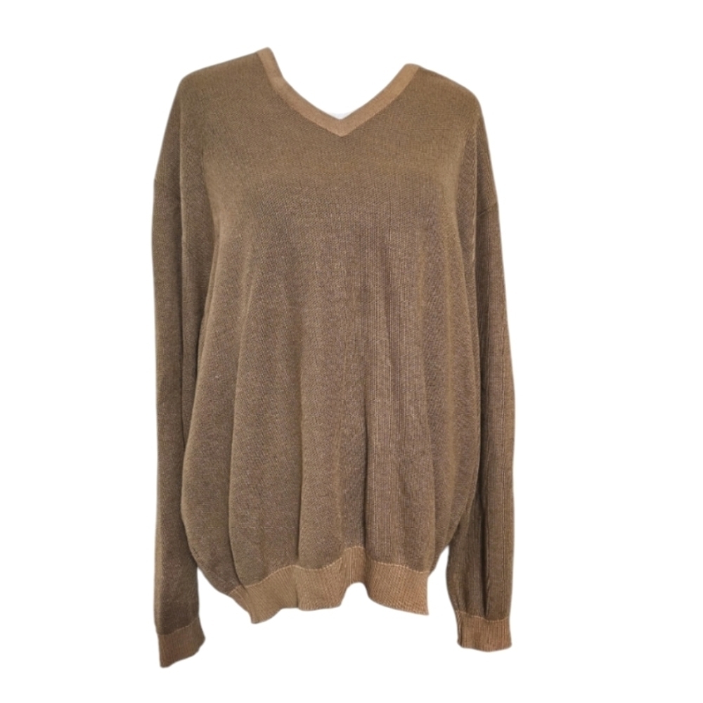 ST. CROIX Crystal Stitch Luxury High V-neck Pullover. Brown/tan. Size XL